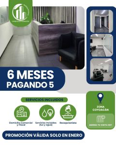 Oficinas privadas amuebladas en renta en Coyoacán de Building Solutions con promoción de un mes gratis.
